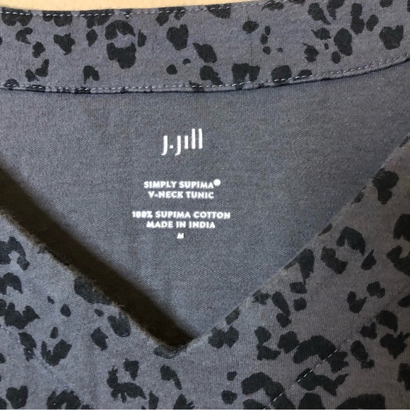 J‎ Jill Animal Cheetah Print Simply Supima V Neck Tunic Top Grey Medium - Picture 3 of 6